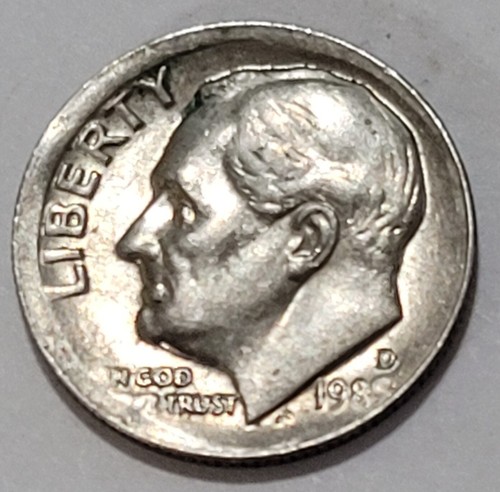 1985 D Roosevelt Dime Off Center Strike Error Coin / IN & We mis-struck, 85 also - Picture 2 of 3
