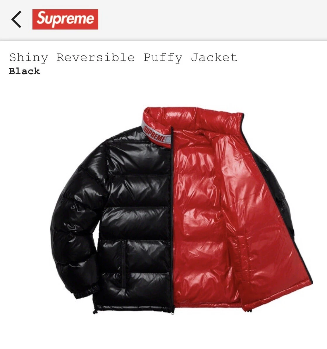 Supreme Shiny Reversible Puffy Jacket Black/Red Size M