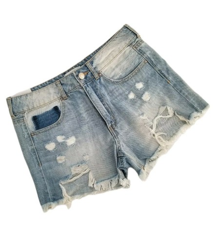 Forever 21 Destroyed Mid Rise Cutoff Denim Shorts 27 Raw Hem Light Wash Festival - 第 1/8 張圖片