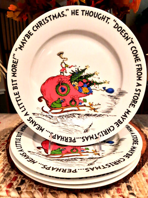 DR.SEUSS HOW THE GRINCH STOLE CHRISTMAS DINNER PLATES SET OF 4 MAX QUOTE NEW