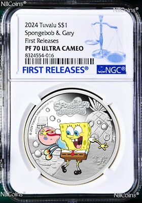2024 SPONGEBOB & GARY SQUAREPANTS 1oz .9999 Silver $1 COIN NGC PF70 UC FR