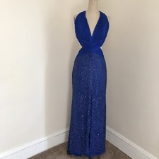 Tony Bowls Paris Gown Blue Paillettes Beaded Skirt Backless Dress Sleeveless 6