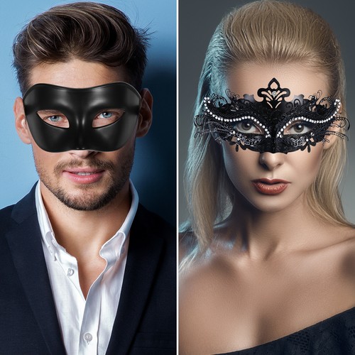 Couple 2PCS Masquerade Venetian Masks Costume Ball Wedding Mardi Gras Prom Mask - Picture 11 of 12