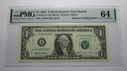 $1 1995 Repeater Serial Number Federal Reserve Currency Bank Note Bill PMG UNC64 - 第 1/3 張圖片