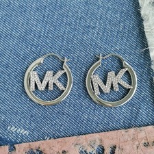 Michael Kors Pave Hollow Logo Hoop Earrings NEW