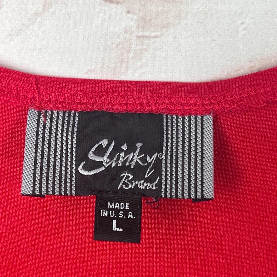 Blusa Slinky Brand Top Feminina L Vermelha Manga Recortada Túnica Lantejoulas Fenda Lateral Malha - Imagem 3 de 4