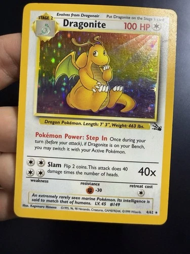 Pokémon Dragonite 4/62 Fossil Holo Rare Stage 2 100 HP 1999 Wizards Base Set