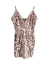 Prettylittlething Pink Dress Lace Mini Short V-Neck Pattern Mesh Floral Size 10