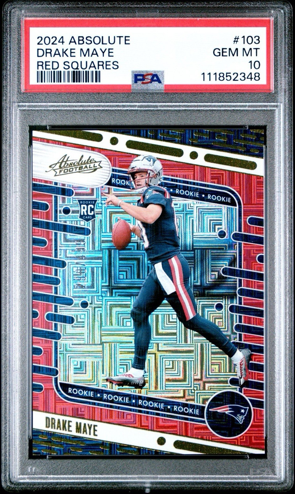 Drake Maye 2024 Panini Absolute Rookies #103 Red Squares /499 PSA 10 GEM MT