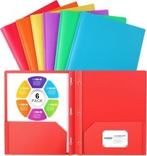 6 Folders with Pockets and Prongs, 2 Pocket 3 Prong Folder, Plastic Folders