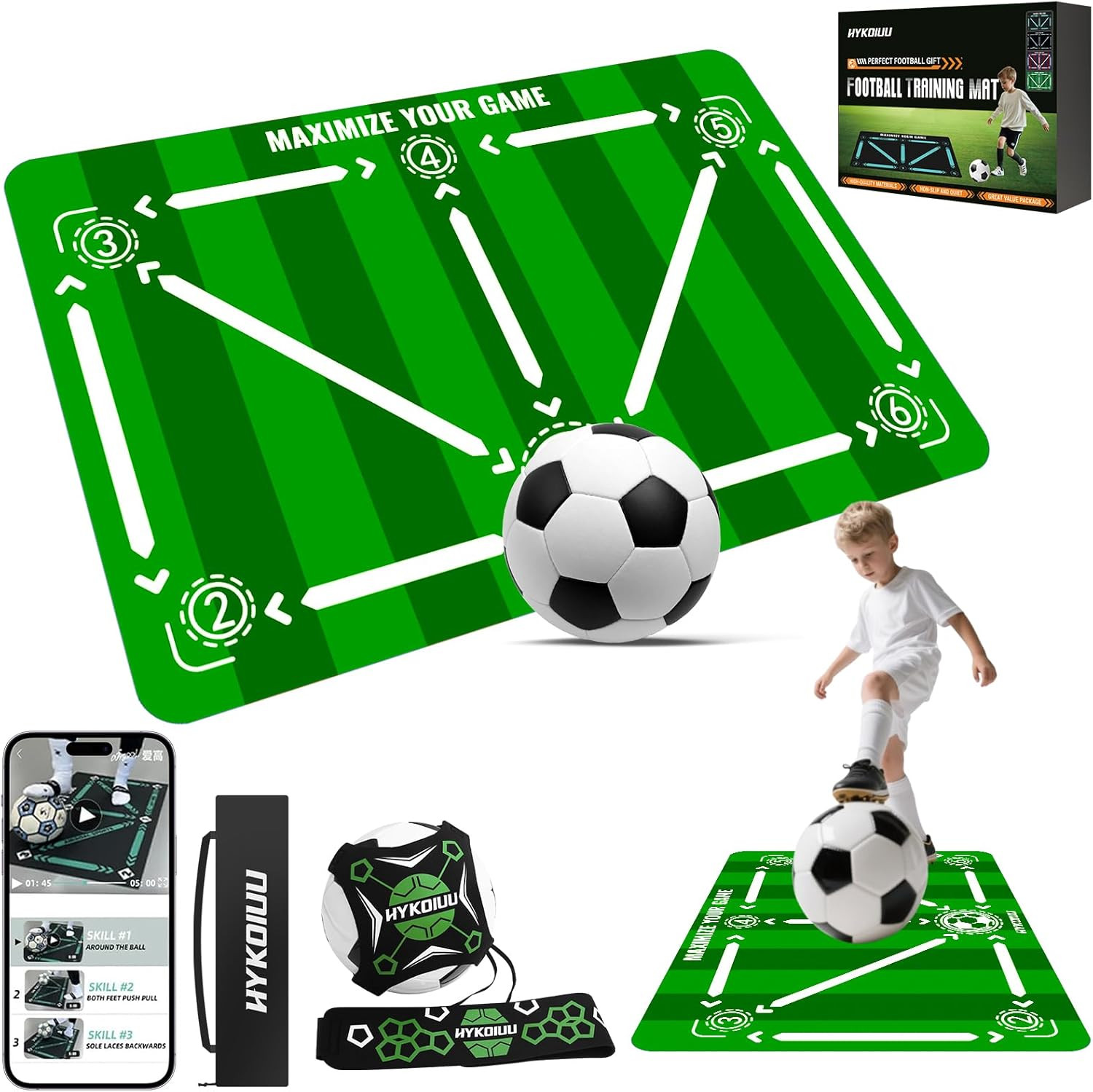 Football Training Mat with Kick Trainer Football Skills Mat Mastery Footstep Agi