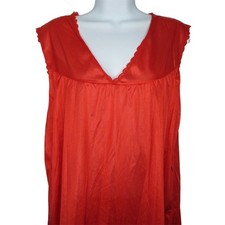 Elsie Of Miami Vintage Red Nylon Sleeveless Nightgown XL Scalloped V-Neck USA