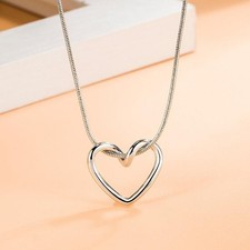 Shiny 925 Sterling Silver Cute Heart Pendant Chain Necklace Women Lady Girl Gift