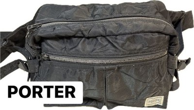 Yoshida Porter RIDE Waist Bag wih Wrinkle Fininsh Omi Chijimi Black From Japan