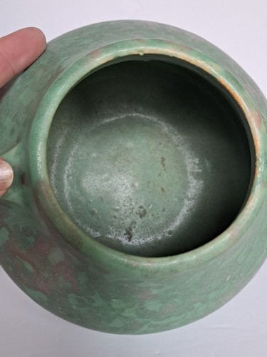 Antique Arts & Craft BRUSH MCCOY VASE*GREEN Glaze *1930 DECO Handles *6" wide - Picture 6 of 13