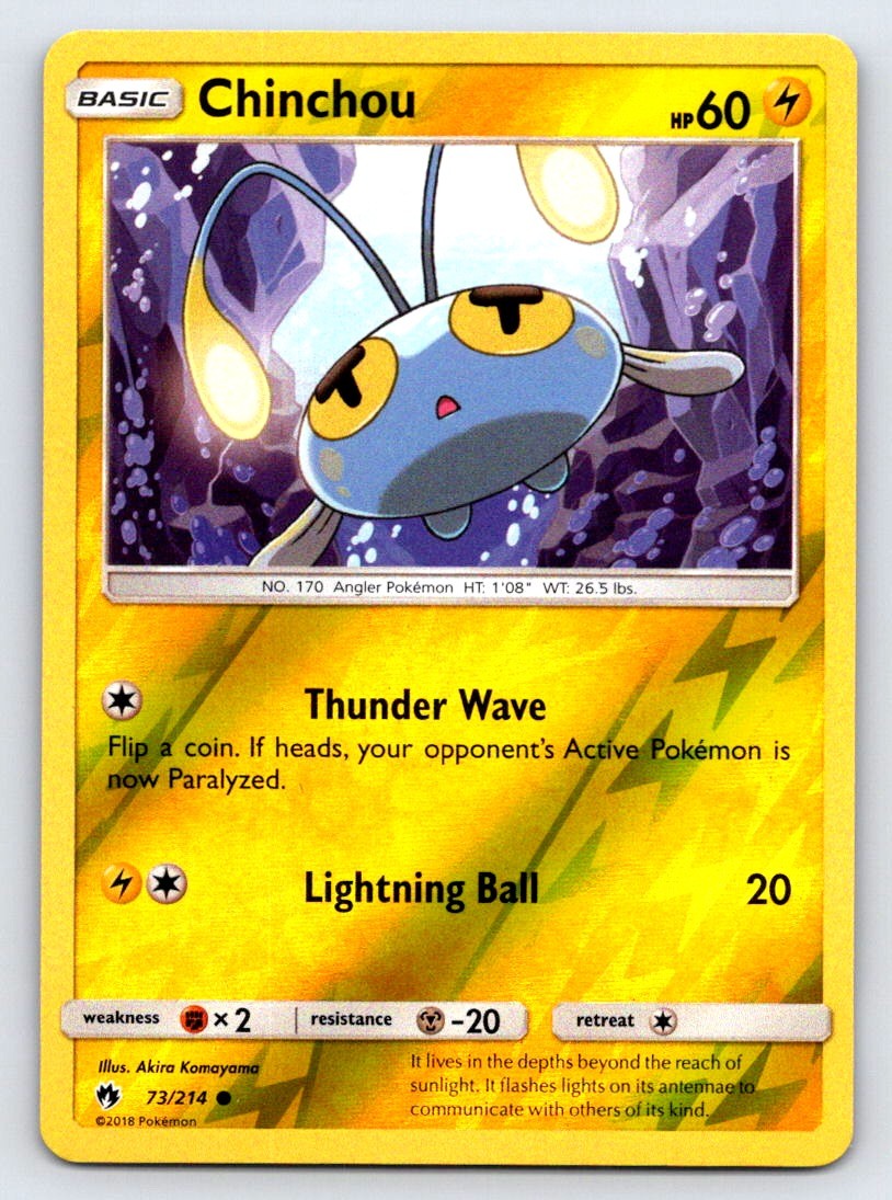 Chinchou 73/214 Common Lost Thunder Pokemon Reverse Holo Lightly Played