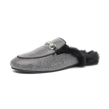 Women's Faux Fur Lined Mule Slippers - Cozy Slip-On House Shoes with 5.5 Black