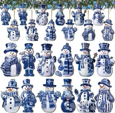 Barydat 36 Pcs Christmas Snowman Ornaments for Tree Blue and White Porcelain Chr