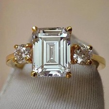 2Ct Emerald Cut Lab-Created Diamond Wedding Women's Ring 14K Yellow Gold Plated