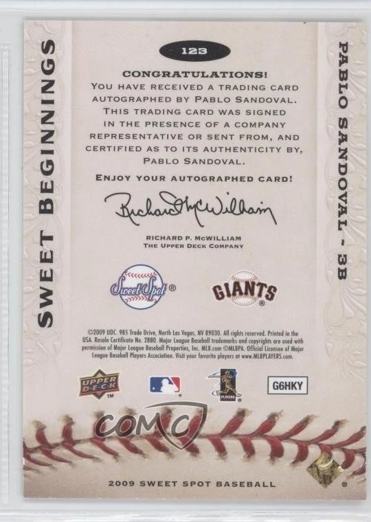 Sweet Spot Sweet Beginnings 2009/550 Pablo Sandoval #123 automático Foto 2 de 2