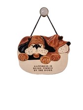VTG SMOKY MOUNTAIN POTTERY Happiness is Being Owned by the Dogs Hanging Plaque