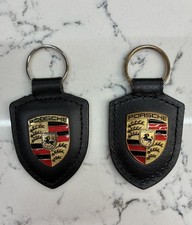 PORSCHE CREST LEATHER KEYRINGS x 2  - rrp £72