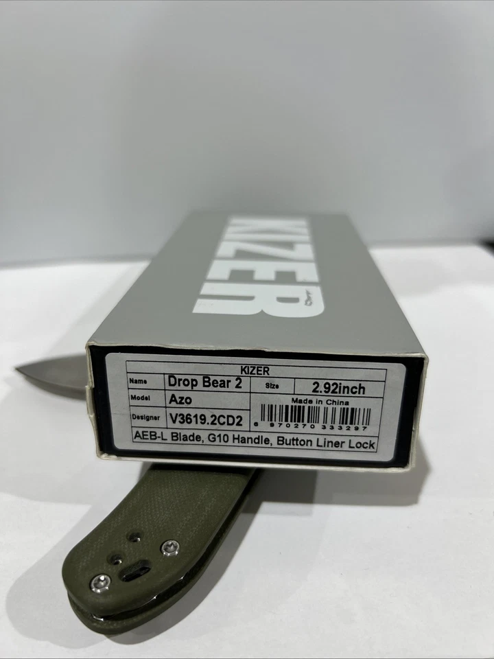 Cuchillo Plegable Kizer Cubiertos Drop Bear 2 3.0" Acero Inoxidable Verde G10 Mango L3002A2 Foto 2 de 2