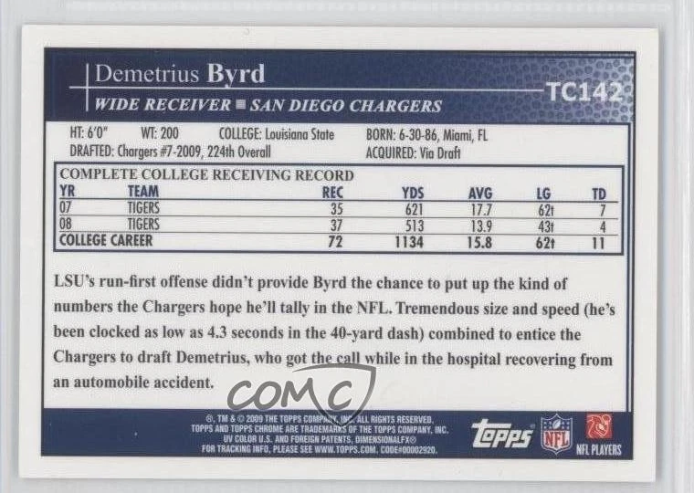 2009 Topps Chrome Rookie Auto Demetrius Byrd #TC142 Auto - Image 2 of 2