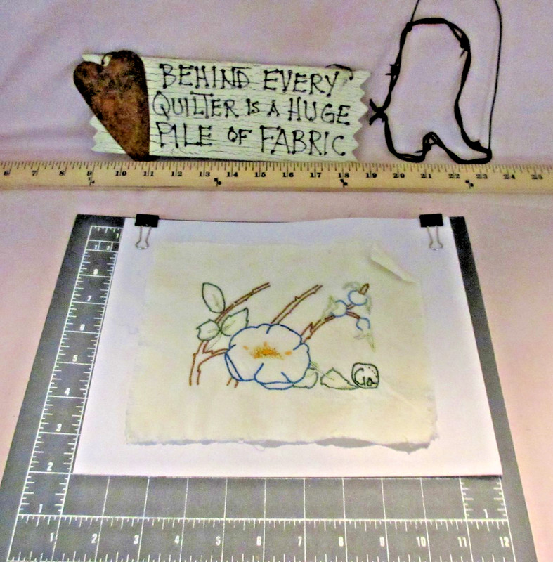 VTG 60's GA-Georgia STATE QUILT/DIY BLOCK (8.5"X7") w. FLOWER~Rose-Hand Emb.-C&C