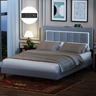 Polsterbett 140x200cm Doppelbett mit LED Kopfteil Bettgestell Lattenrost - Leder