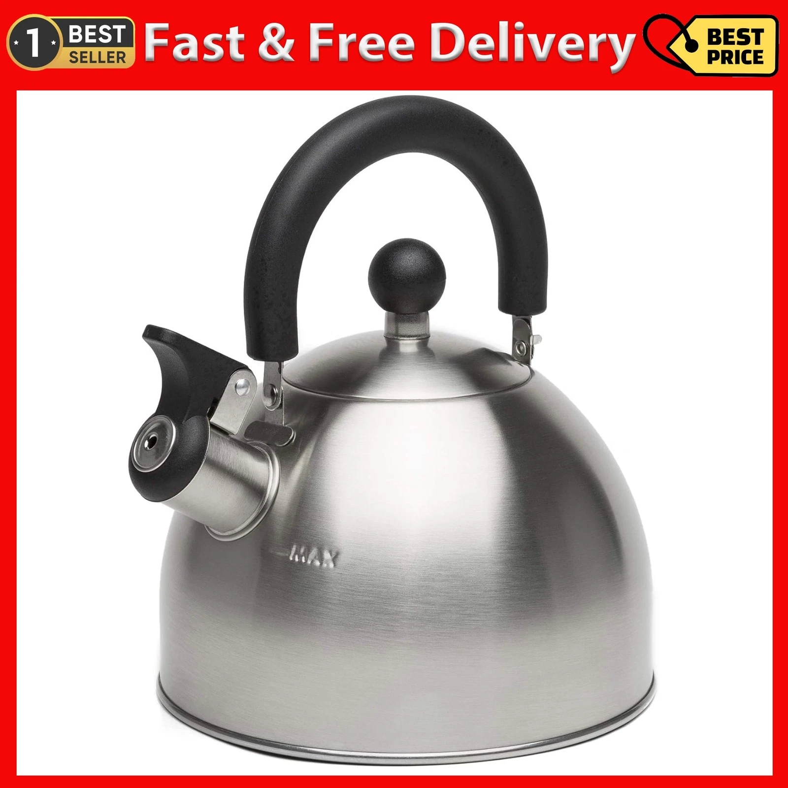 Stewart Whistling Stovetop Tea Kettle Food Grade Stainless Steel, Hot Water Fast