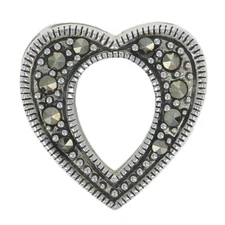 Sterling Silver Marcasites Slide Pendant - 925 Reversible Heart Charm