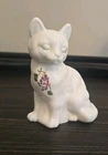 Cottage Style Fenton Milk Glass Handpainted Violets In The Snow Cat Figurine