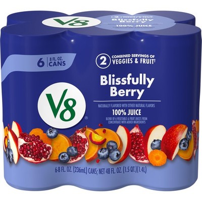 V8 Blissfully Berry 100% Fruit and Vegetable Juice, 8 fl 8 Fl Oz (Pack of 6)