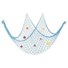 Fishing Net Decor, 80" x 40" Fish Net Decor with Sea Shells, Light Blue
