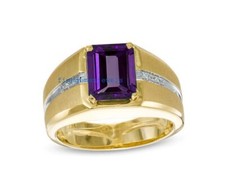 Natural Amethyst  CZ Gemstones with 925 Sterling Silver Gold Plated Ring 4588