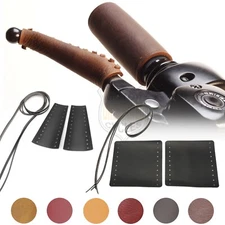 Universal Leather Grips Motorcycle Handle Grip Throttle Covers Retro Wraps