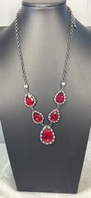 Black Gunmetal Red TearDrop Necklace 19 -24  Gorgeous