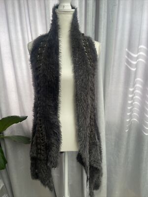 BKE Sweater Womens Small Gray Crochet Fur Lined Open Vest