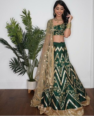 Green Pakistani Wedding Indian Designer Lehenga Lengha Choli Dupatta Set |  eBay