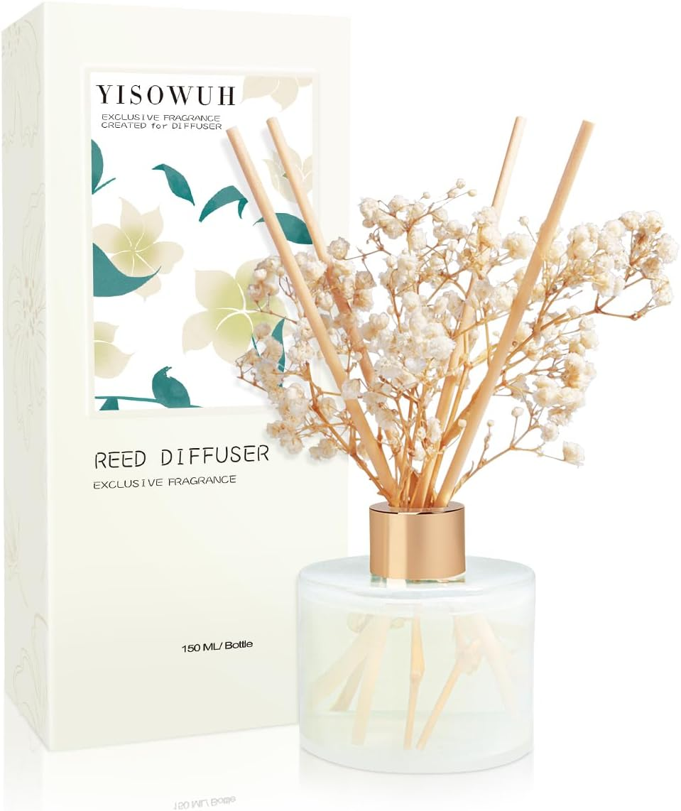 Scent Diffuser Set, 5.28Oz (150Ml) White Jasmine Scent Diffuser with 8 Sticks Lo