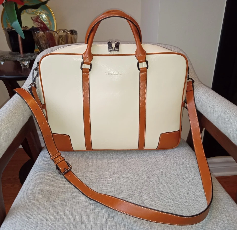 Nuevo Maletín Mensajero Bostanten Cuero Grano Superior Crema y Marrón Foto 2 de 4