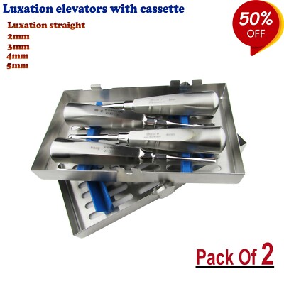 PACK OF 2 Luxating Oral Surgery Root Elevators Straight with Cassette 2mm to 5mm