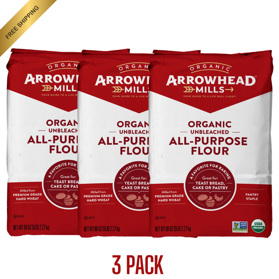 Harina orgánica para todo uso sin blanquear Arrowhead Mills, bolsa de 5 libras (3 paquetes)