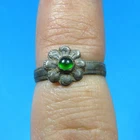 AUTHENTIC 1600s 17TH CENTURY RING SILVER FLOWER WITH GREEN STONE FOUND SPANISH