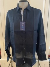 Mens Casual Long Sleeve Collared Button Shirt Navy w Pattern SLIM FIT M. NWT