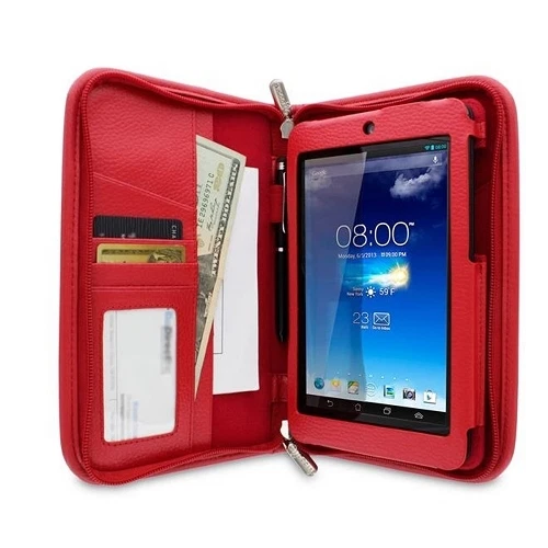 rooCASE for ASUS MeMO Pad HD 7 Executive Leather Case with Stylus Red Lot C24 - Image 2 of 3