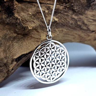 Große Blume des Lebens 925 Silber Anhänger 18'' Silber Halskette Kette Kabbala verpackt