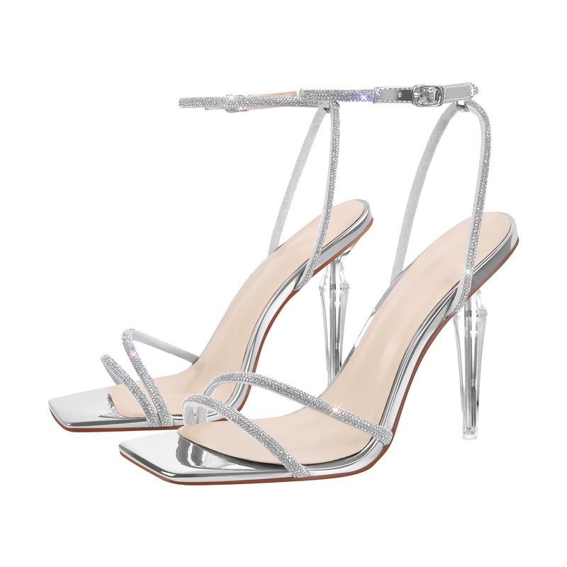 Women's Rhinestone High Heeled Sandals Sparkly Glitter Sexy Summer High Heel US7
