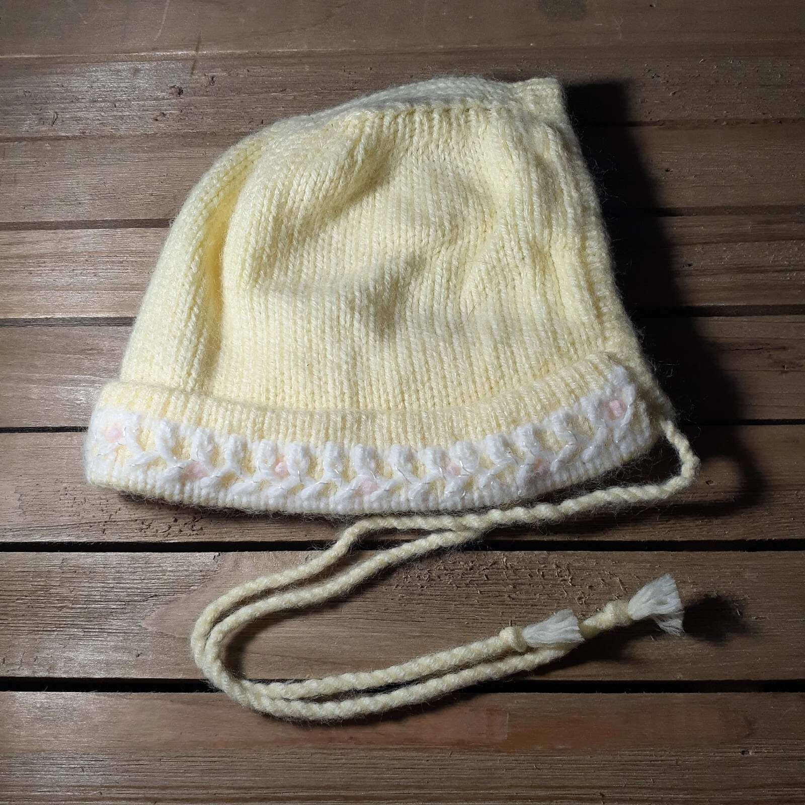 Vintage Baby Bonnet Hat with Decorative Trim 100% Orlon Shower Gift Idea